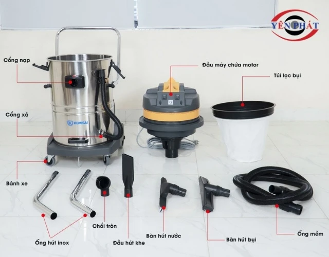 Cấu tạo của máy hút bụi công nghiệp