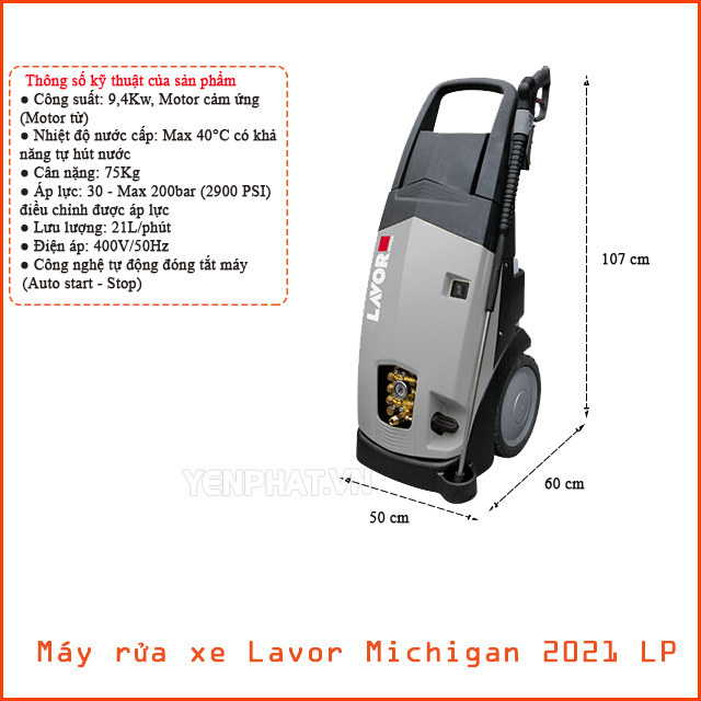 Kích thước máy xịt rửa xe ô tô chuyên nghiệp Lavor Michigan 2021 LP